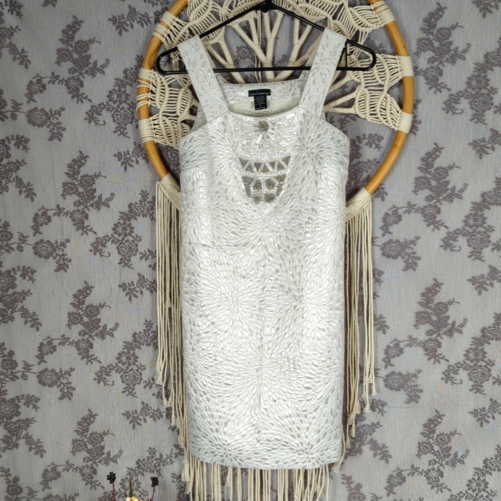 Moda International Silver and White beaded cocktail dress